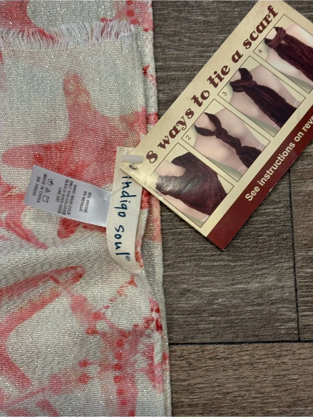 Indigo Soul Starfish Scarf Wrap‎ Pink Beige Metallic Lightweight Beach Coverup